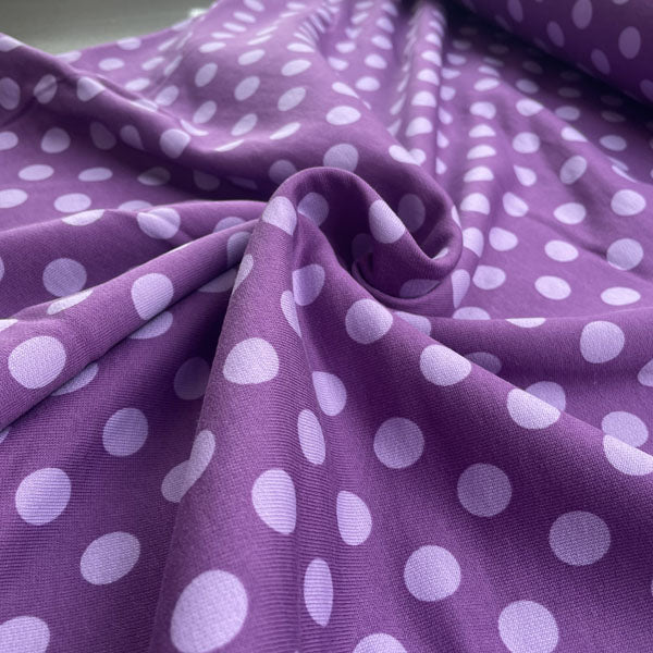 Purple & Lilac Polka Dot Fleece Backed Sweatshirting Deadstock Fabric