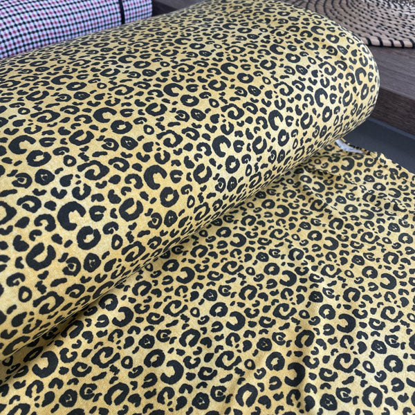 Yellow & Black Leopard Print Cotton Lycra Jersey Deadstock Fabric