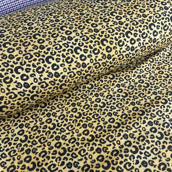 Yellow & Black Leopard Print Cotton Lycra Jersey Deadstock Fabric