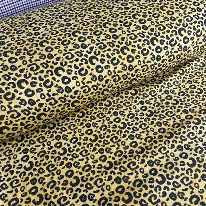 Yellow & Black Leopard Print Cotton Lycra Jersey Deadstock Fabric