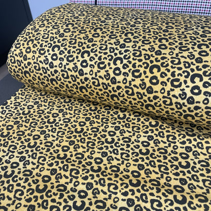Yellow & Black Leopard Print Cotton Lycra Jersey Deadstock Fabric