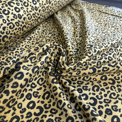 Yellow & Black Leopard Print Cotton Lycra Jersey Deadstock Fabric