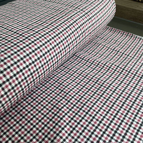 Pink, Black & White Check 100% Cotton Jersey Deadstock Fabric
