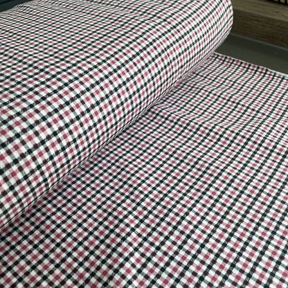 Pink, Black & White Check 100% Cotton Jersey Deadstock Fabric