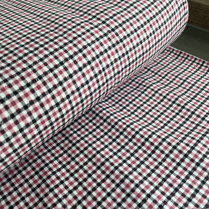 Pink, Black & White Check 100% Cotton Jersey Deadstock Fabric