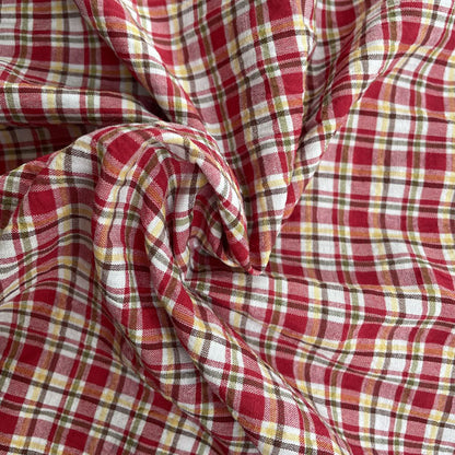 Red, Yellow & Green Small Check Yarn-Dyed Cotton Deadstock Fabric