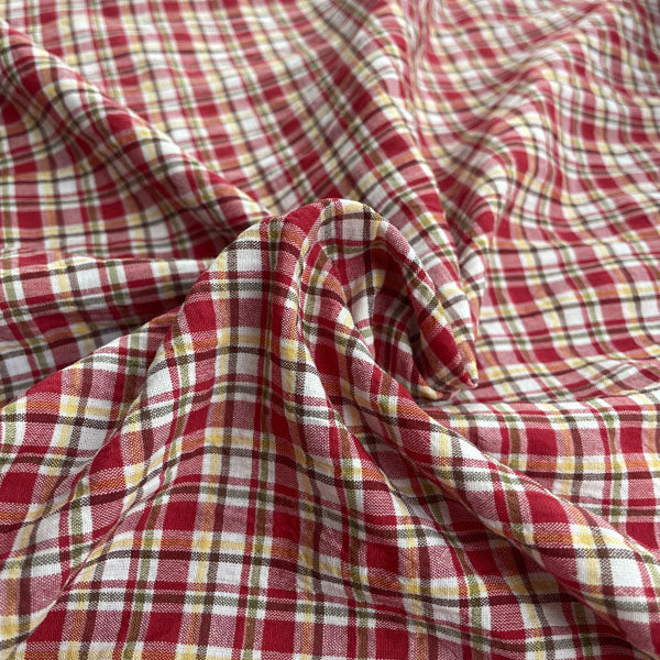 Red, Yellow & Green Small Check Yarn-Dyed Cotton Deadstock Fabric
