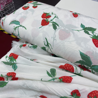 Deadstock Strawberry Print White Modal Fabric