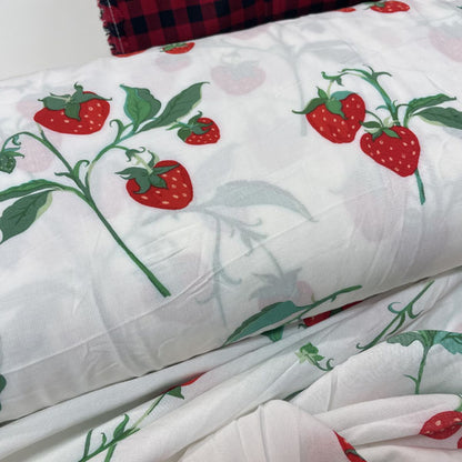 Deadstock Strawberry Print White Modal Fabric