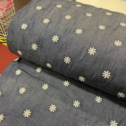 Deadstock White Embroidered Daisy Navy Denim