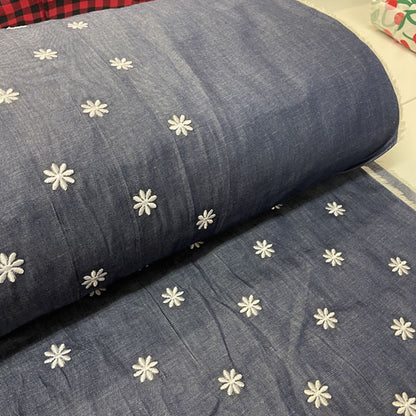 Deadstock White Embroidered Daisy Navy Denim