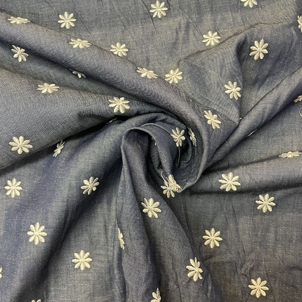 Deadstock White Embroidered Daisy Navy Denim