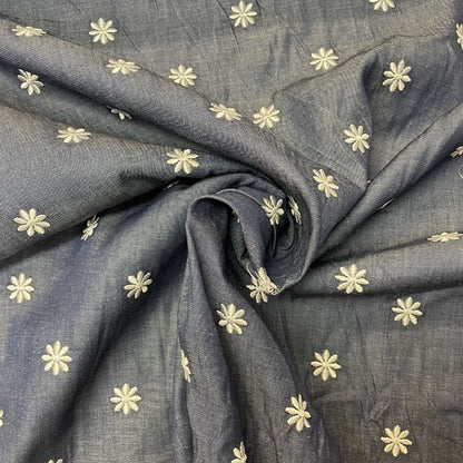 Deadstock White Embroidered Daisy Navy Denim