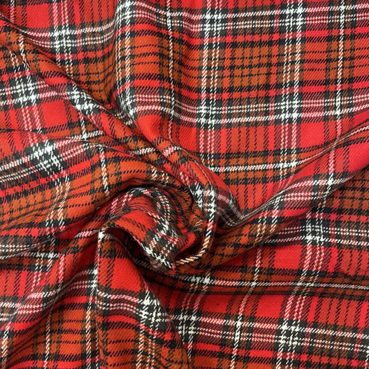 Deadstock Red Tartan Brushed Flannel Fabric