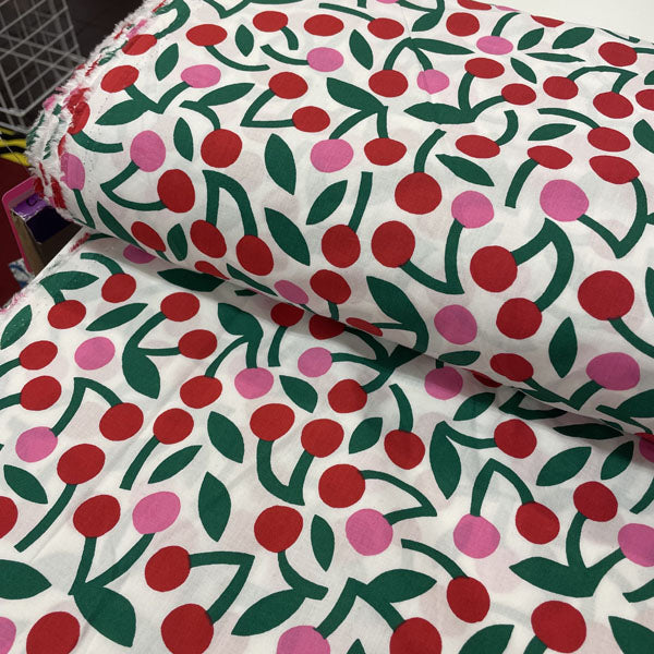 Deadstock Red & Pink Cherry Print Cotton Poplin