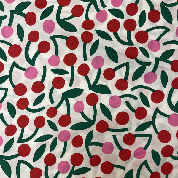 Deadstock Red & Pink Cherry Print Cotton Poplin