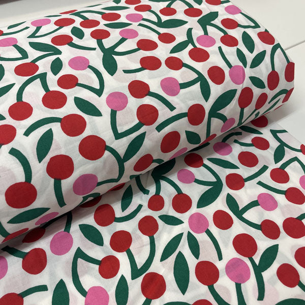 Deadstock Red & Pink Cherry Print Cotton Poplin