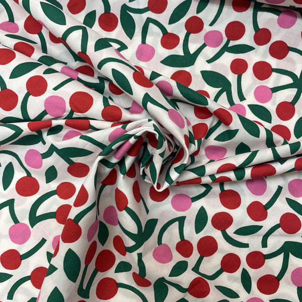 Deadstock Red & Pink Cherry Print Cotton Poplin