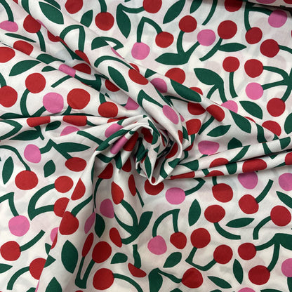 Deadstock Red & Pink Cherry Print Cotton Poplin