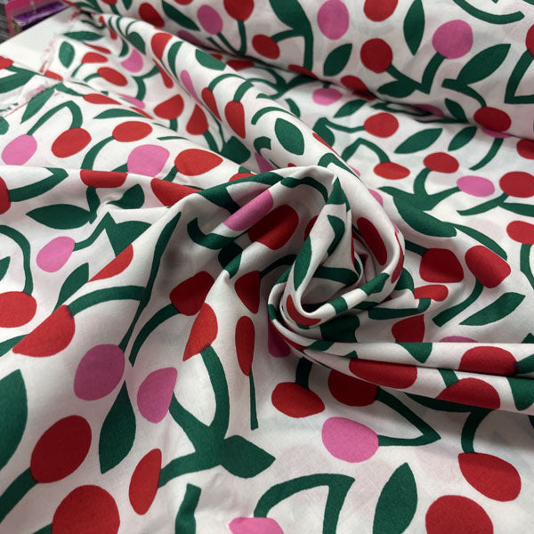 Deadstock Red & Pink Cherry Print Cotton Poplin