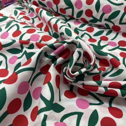 Deadstock Red & Pink Cherry Print Cotton Poplin