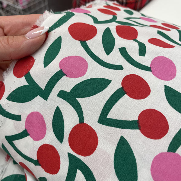 Deadstock Red & Pink Cherry Print Cotton Poplin