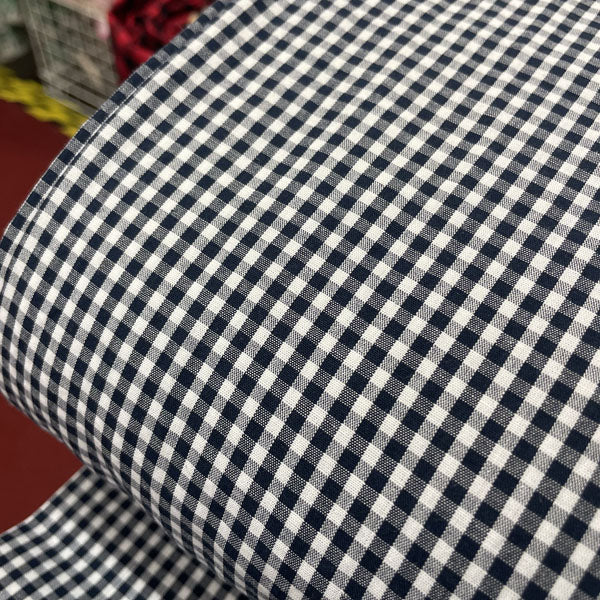 Deadstock Navy & White Small Gingham Fabric
