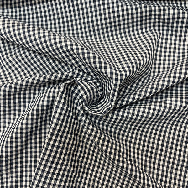 Deadstock Navy & White Small Gingham Fabric