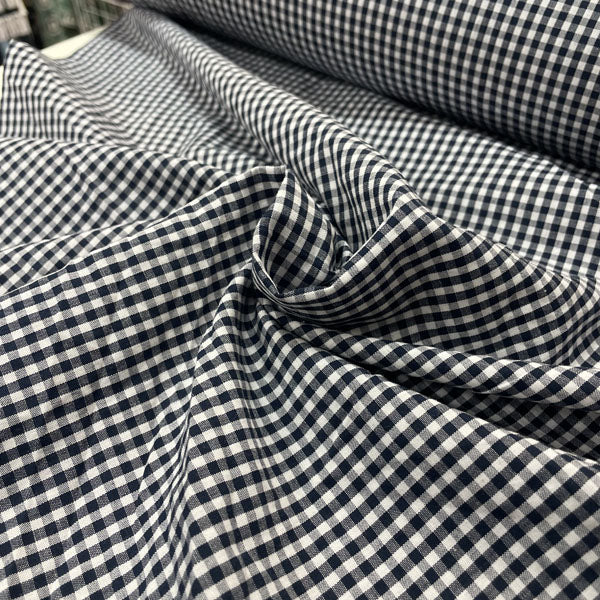 Deadstock Navy & White Small Gingham Fabric