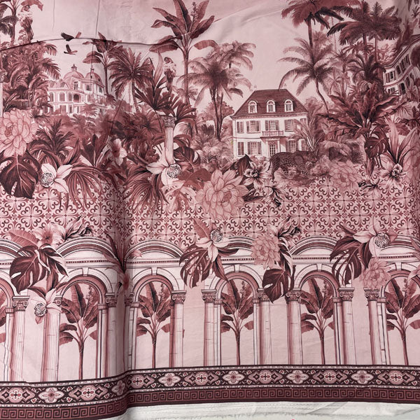 Deadstock Pink Holiday Palm Border Print Cotton