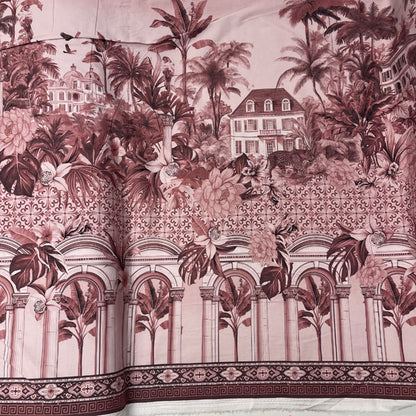 Deadstock Pink Holiday Palm Border Print Cotton