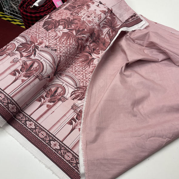 Deadstock Pink Holiday Palm Border Print Cotton