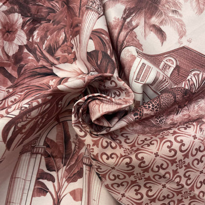 Deadstock Pink Holiday Palm Border Print Cotton