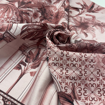 Deadstock Pink Holiday Palm Border Print Cotton