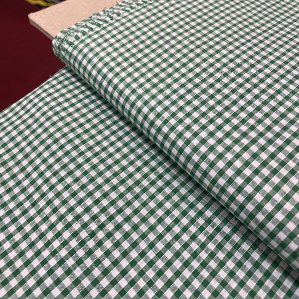 Green & White Gingham Cotton Fabric