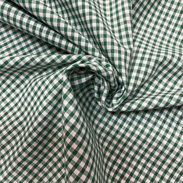 Green & White Gingham Cotton Fabric