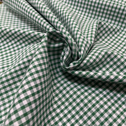 Green & White Gingham Cotton Fabric