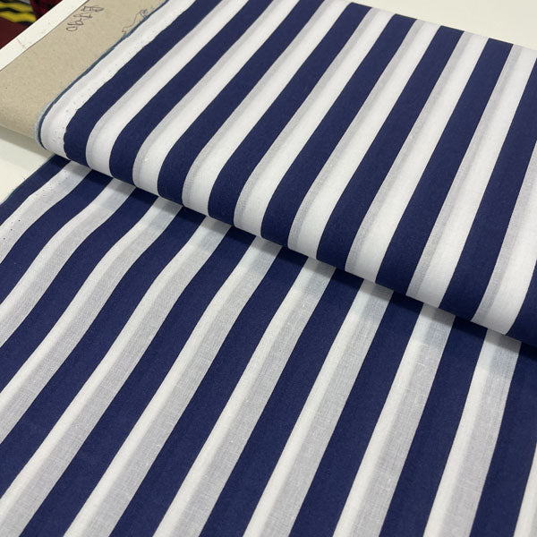 Navy & White Striped Polycotton Fabric