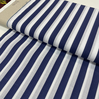 Navy & White Striped Polycotton Fabric