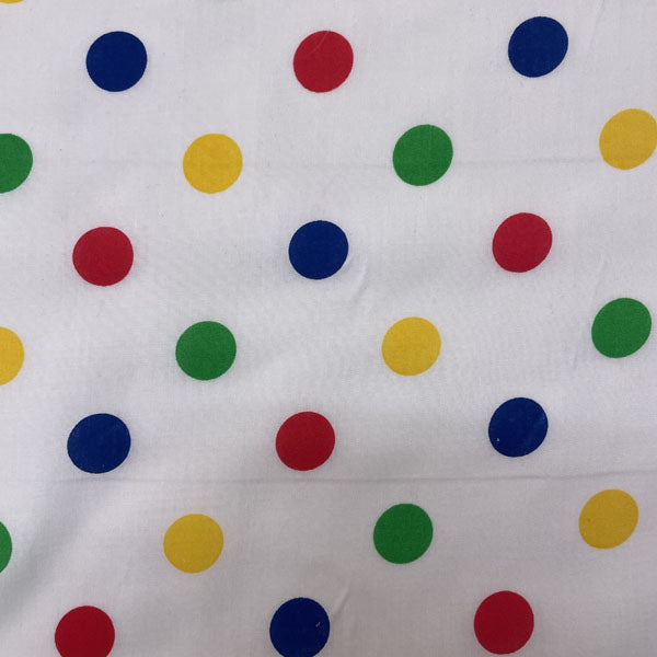 Red, Blue, Yellow & Green Polka Dot Polycotton Fabric