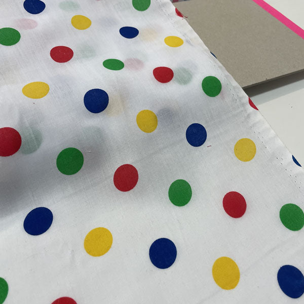 Red, Blue, Yellow & Green Polka Dot Polycotton Fabric