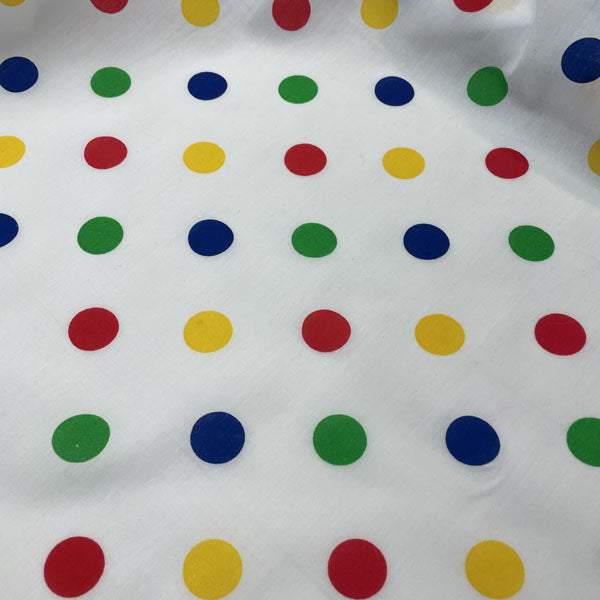 Red, Blue, Yellow & Green Polka Dot Polycotton Fabric