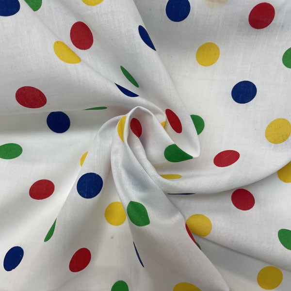 Red, Blue, Yellow & Green Polka Dot Polycotton Fabric