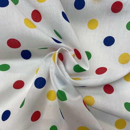 Red, Blue, Yellow & Green Polka Dot Polycotton Fabric