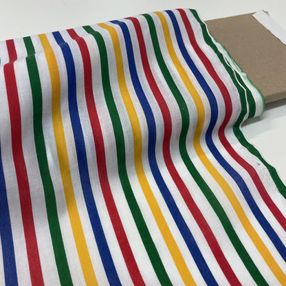 Red, Blue, Yellow & Green Striped Polycotton Fabric