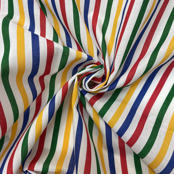 Red, Blue, Yellow & Green Striped Polycotton Fabric