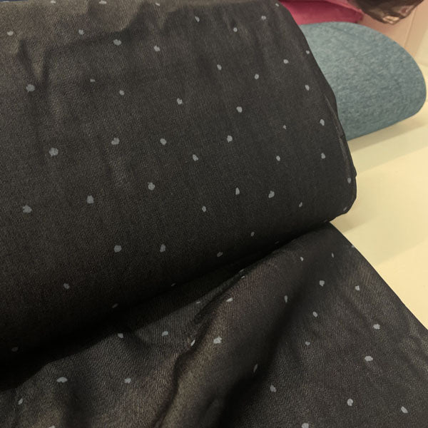Deadstock Polka Dot Silky Denim Chambray Fabric