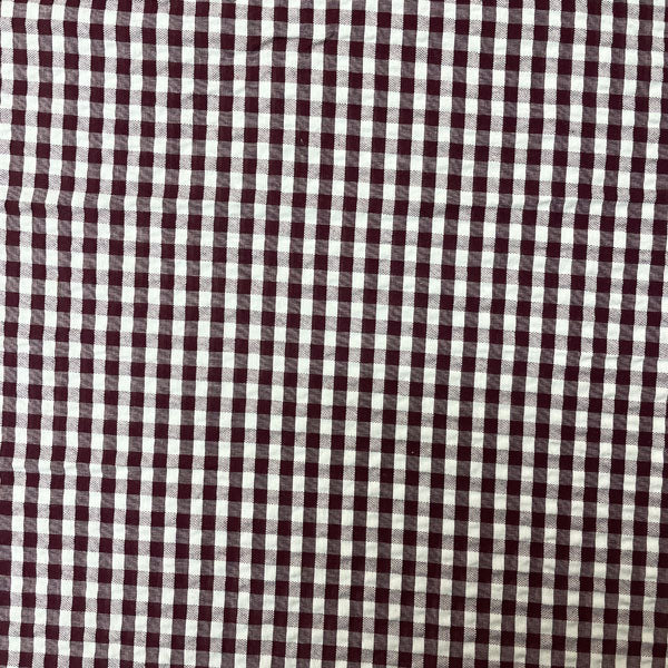 Deadstock Burgundy & White Seersucker Gingham Cotton Fabric
