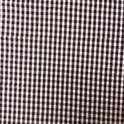 Deadstock Burgundy & White Seersucker Gingham Cotton Fabric