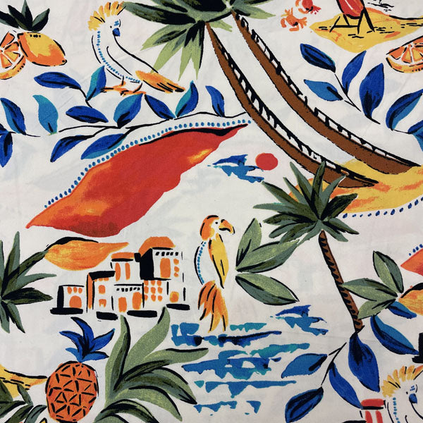 Deadstock Tropical Holiday Printed Poplin Fabric